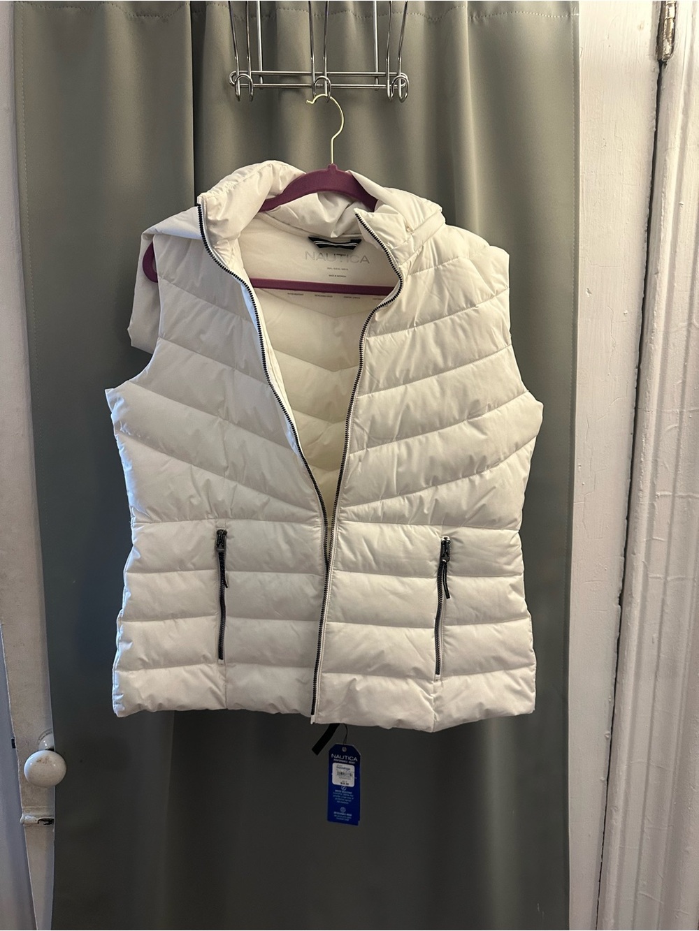 Nautica White Quilted Hooded Puffer Vest